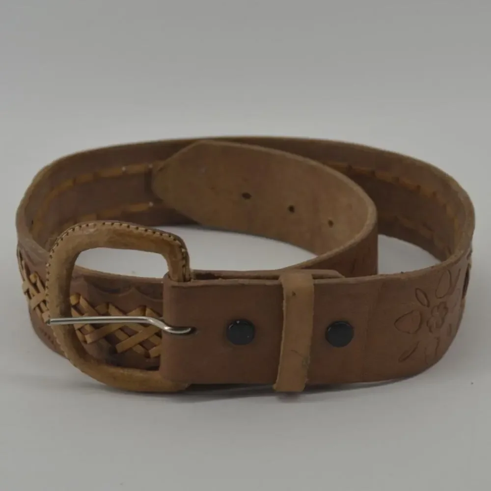 Western Leather Belt Tooled Stitched Brown Cowboy Size 28